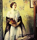 Fernand Toussaint A Young Woman holding a Bouquet of Summer Flowers painting